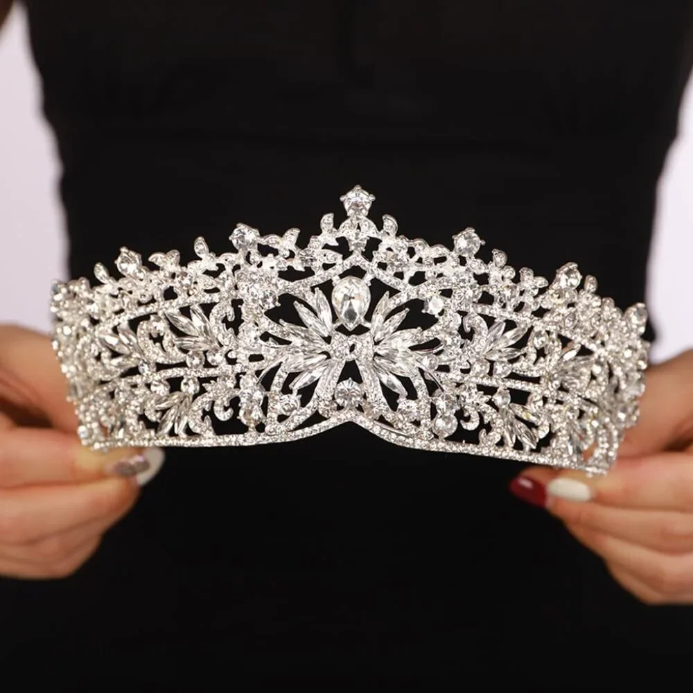 Queen Crown Gold Tiaras Rhinestone Bridal Wedding Headpiece for Women